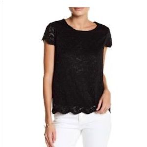 Philosophy Cap Sleeve Black Lace Shirt